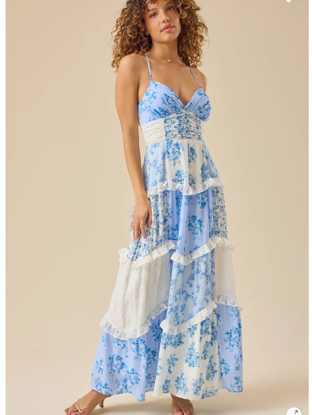 Altar'd State Dress NWT Size M Blue White Floral Maxi Flowy Cottagecore Zipper